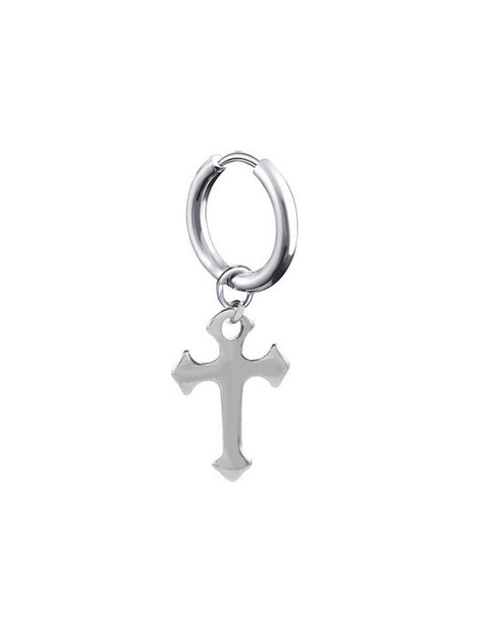 Steel Hoop Earring with Cross