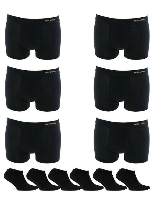 Uomo And Socks Ανδρικά Μποξεράκια Total Black 6Pack