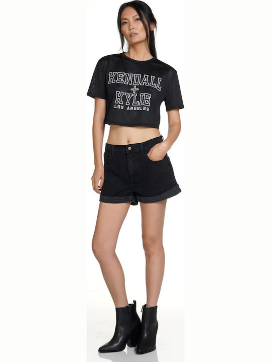 Γυναικείο Καλοκαιρινό Crop Top Βαμβακερό Κοντομάνικο Μαύρο
