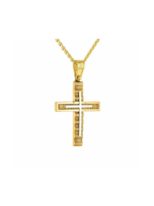 Herrenkreuz mit Kette 45cm Gold K14 mit eingelegtem Weißgoldkreuz MFS-21094Y