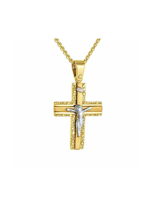 Herrenkreuz mit Kette 45cm Gold K14 Goldkreuz mit Kreuz mit Gekreuzigtem MFS-21083Y