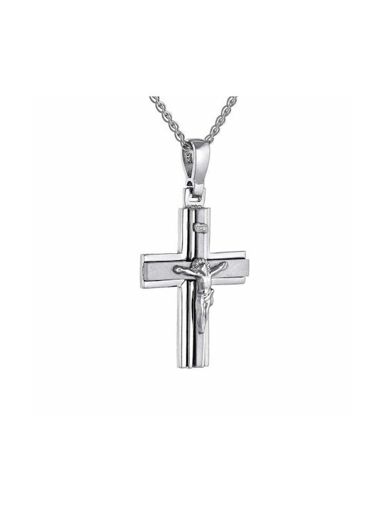Men's Cross with Chain 45cm White Gold K14 White Gold Cross with Cross with Crucifix MFS-21111W