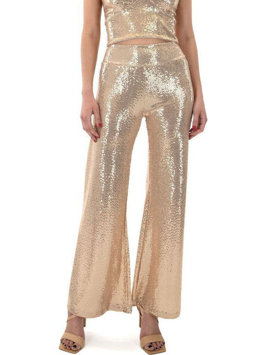 C. Manolo TE23557 Women's High Waist Fabric Palazzo Pants with Elastic Gold C. Manolo TE23557 Women's High Waist Fabric Palazzo Pants with Elastic Gold