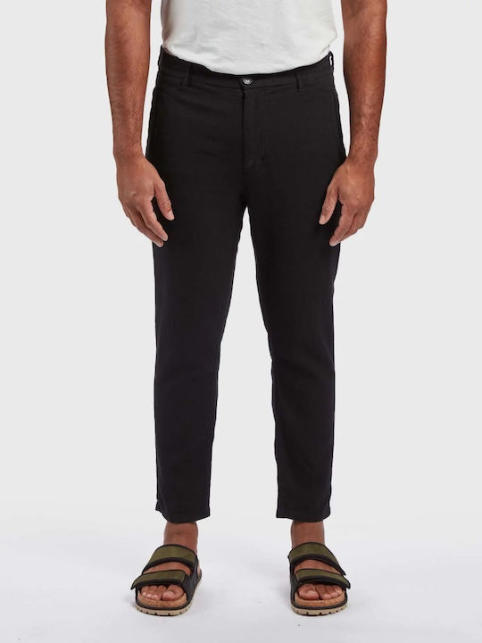 Gabba Gabba Gabba pantaloni chinos Negru MONZA BROKE LINEN PANTALON 0998-TRUE BLACK