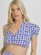 Ble Resort Collection Damen Sommer Crop Top Baumwolle Kurzarm mit V-Ausschnitt Lila