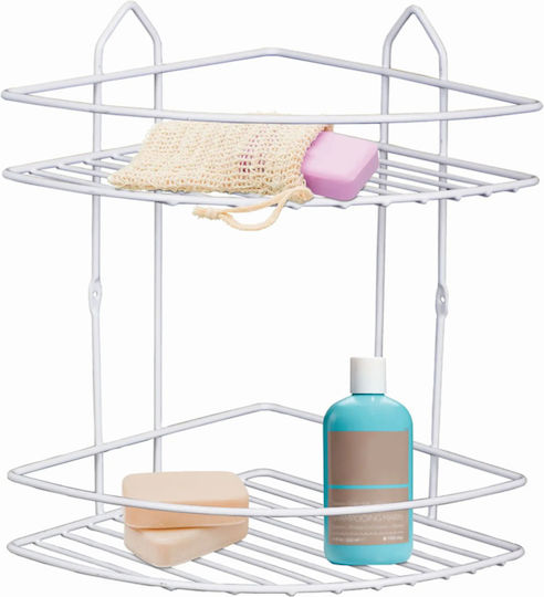 Perilla Ecke An der Wand montiert Badezimmerregal Metallisch mit 2 Regalböden 20x20x28cm Weiß