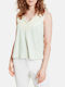 Taifun Women's Summer Blouse Cotton Sleeveless with V Neck Beige