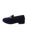 Navy suede moccasin with gold buckle