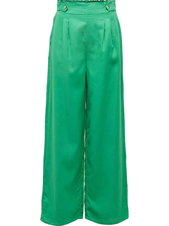 Only Women's High-waisted Fabric Trousers with Elastic Wide Green