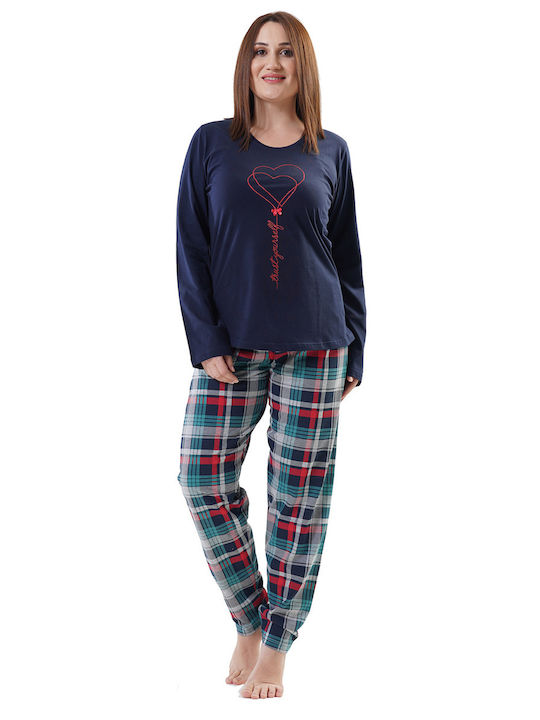 Vienetta Women's Winter Pyjamas "Trust Your Self" Plus Size (1XL-4XL)-202057b Blue Marine