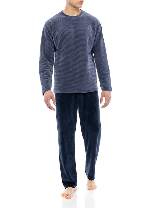 Herren-Pyjama von Pink Label - Blau - Velours