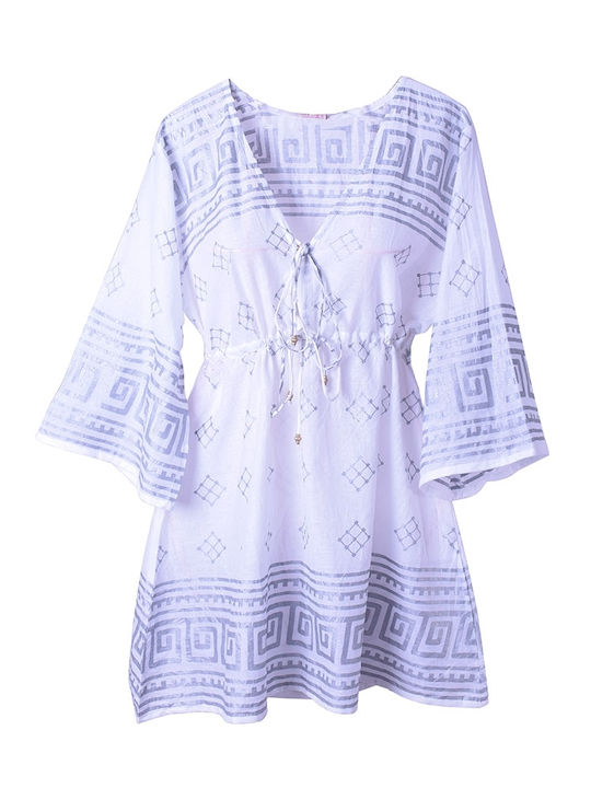 Dress - Cotton short dress - kaftan White