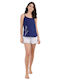 Vienetta Women's Summer Cotton Pyjama with Thin Strap and Shorts-212109 Blue Marine