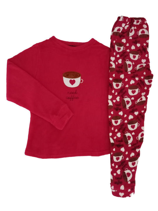 Women's Fleece Pajamas Need Coffe Red