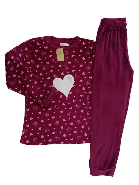 Pijamale de catifea pentru femei Lovelx Hearts Lila F-5243