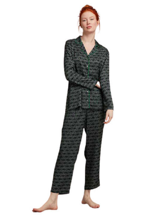 Women's Penye Mood pajamas - Embroidery - Dark green