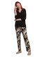 Women's Penye Mood pajamas - Embroidery - Black