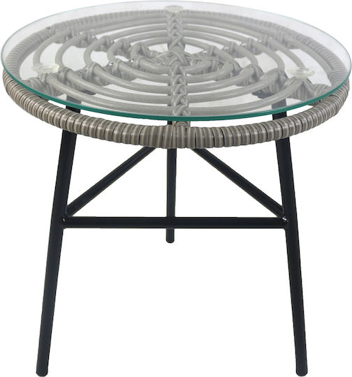 Arellius Auxiliary Outdoor Free Standing Table with Glass Surface and Metal Frame Gray 45x45x46cm