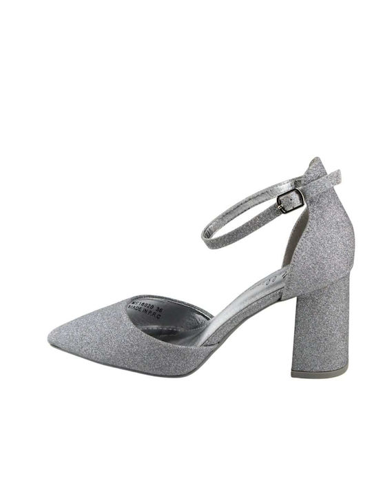 Silver Closed Back Heels with Strap