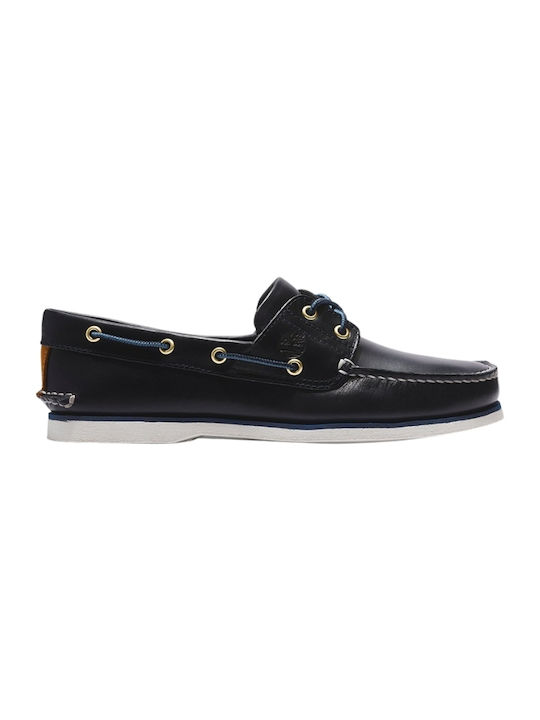 Classic Men's Leather Boat Shoes Navy Blue