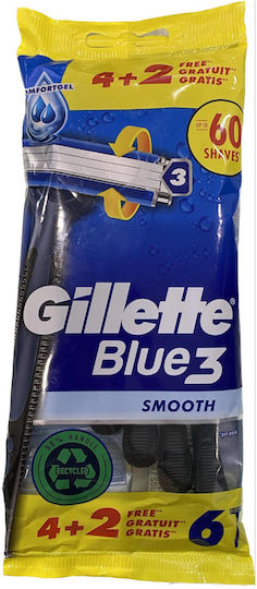 Gillette Blue Smooth Ξυραφάκια Σώματος μιας Χρήσης με 3 Λεπίδες & Λιπαντική Ταινία 6τμχ