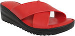 Women's Anatomical Slippers-Wedges G105.R Genuine Leather Red