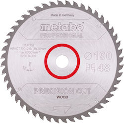 Metabo 628034000 Cutting Disc Wood 190mm with 48 Teeth 1pcs