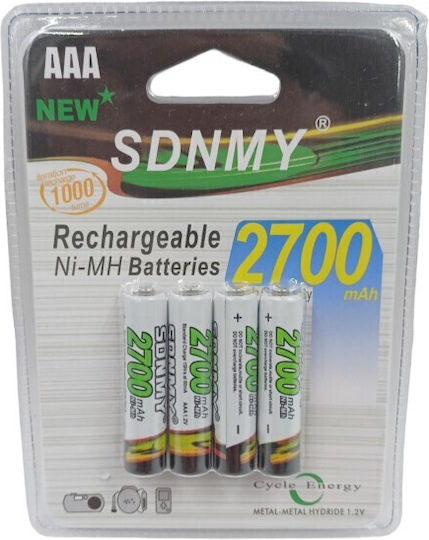 SDNMY Rechargeable Battery AAA Ni-MH 2700mAh 1.2V 4pcs