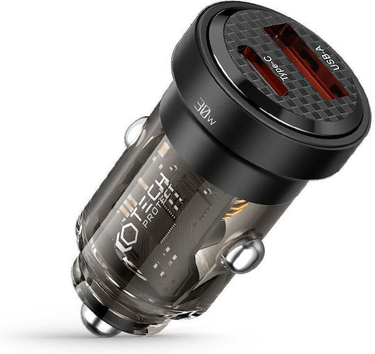 Tech-Protect Φορτιστής Αυτοκινήτου 30W με Θύρες: 1xUSB 1xType-C Μαύρος