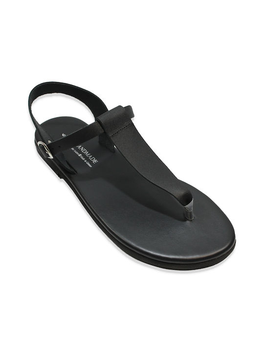 Women's anatomic leather sandal in black color