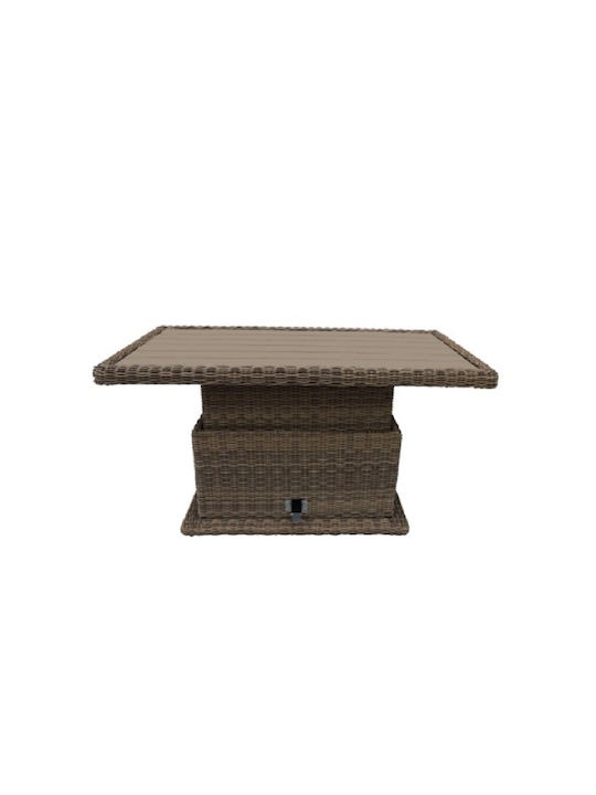 Sαrah Outdoor Dinner Free Standing Table with Polywood Surface and Rattan Frame Brown 150x80x65cm