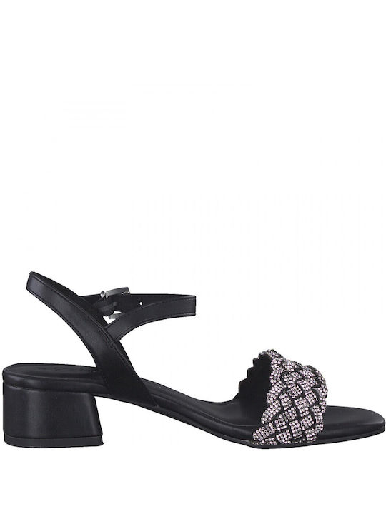 Marco Tozzi Women's Sandals with Strass Black with Chunky Low Heel