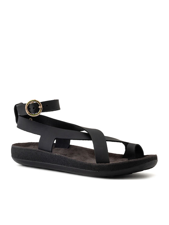 Fantasy Sandals Nicole Leather Sandals Black Gold Buckle