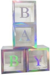 Baby Shower Celebration Boxes BABY Letters Blocks Party Decorations Birthday Centerpiece Decor for Boys and Girls - Silver