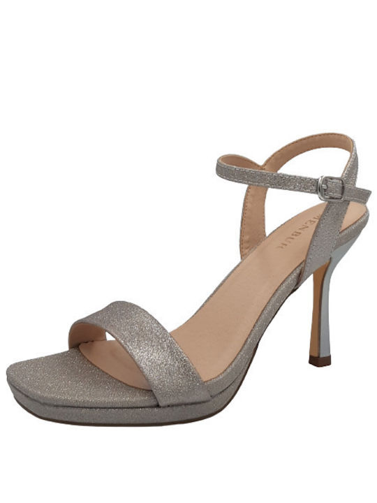 Menbur Women's Sandals Silver with Thin High Heel 23984-09
