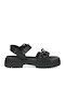 Leather Women's Flat Sandals Anatomic with Strap in Black Color