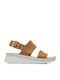 Women's Leather Ankle Strap Platforms Tabac Brown