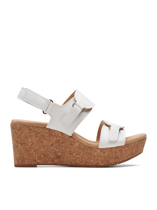 Women's Leather Ankle Strap Platforms White