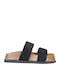 Leather Women's Flat Sandals in Black Color