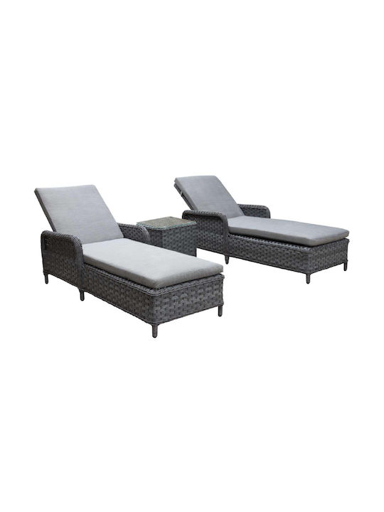 Liegestuhl-Bett Einzel Alicia Rattan mit Kissen Gray 3Stück 210x71x52cm.