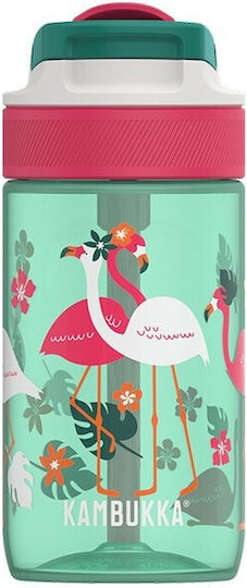 Kambukka Pink Flamingo Детска бутилка за вода Термос Пластмаса със сламка Non Spill Зелен 400мл