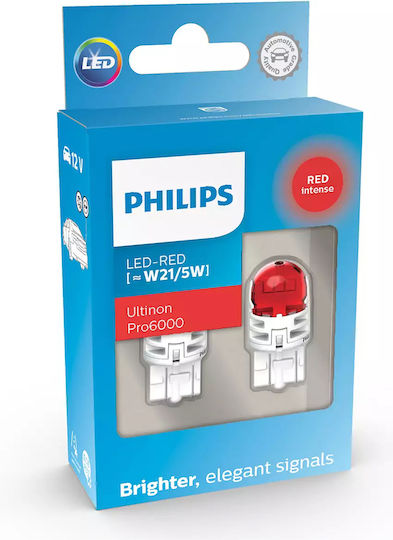 Philips Лампи Автомобила Ultinon Pro6000 W21/5W LED Червено 12V 2бр