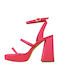 Gianna Kazakou Platform Fabric Women's Sandals Fuchsia with Chunky High Heel