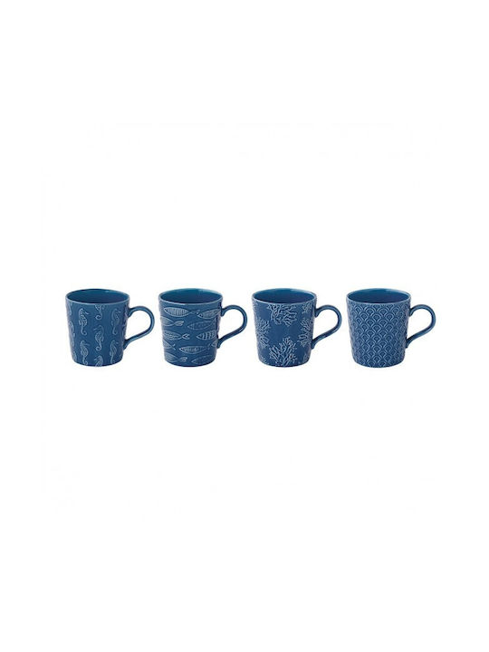 Marva Sea Life Becher aus Porzellan Blau 380ml 4Stück