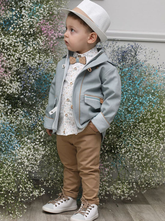 Mi Chiamo Baptism Suit for Boys Beige A4605 5 Pieces