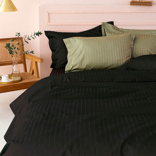 Palamaiki Sateen Riga Σεντόνι Υπέρδιπλο 240x270εκ. Black