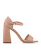 Famous Shoes Women's Sandals with Ankle Strap Nude with Chunky High Heel