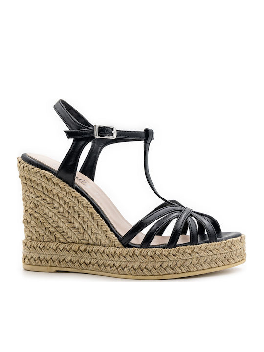 Women's Leather Ankle Strap Platforms Black