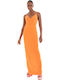 Ramsha Summer Maxi Dress with Slit Orange