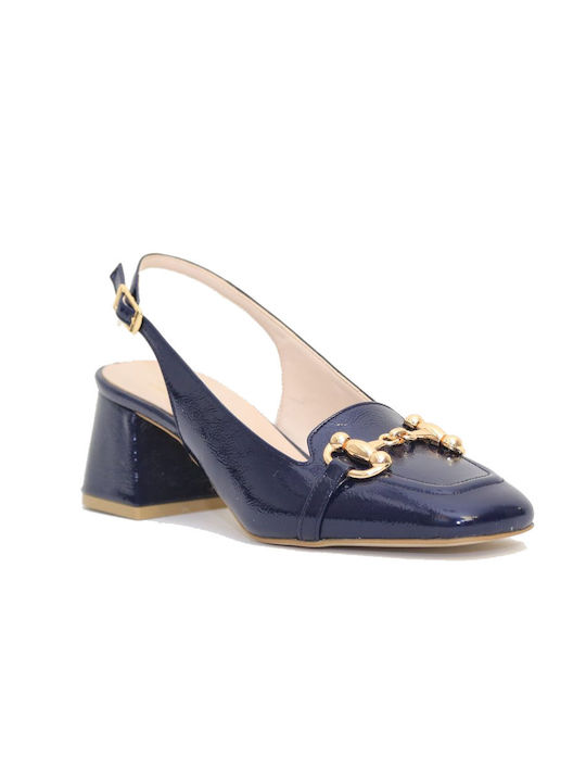 Fardoulis Patent Leather Navy Blue Medium Heels